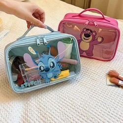 Anime Stitch Strawberry Bear Zipper Large Solid Color Cosmetic Bag Cute Makeup Bag for Women Travel Toiletry Bag Washing Pouch