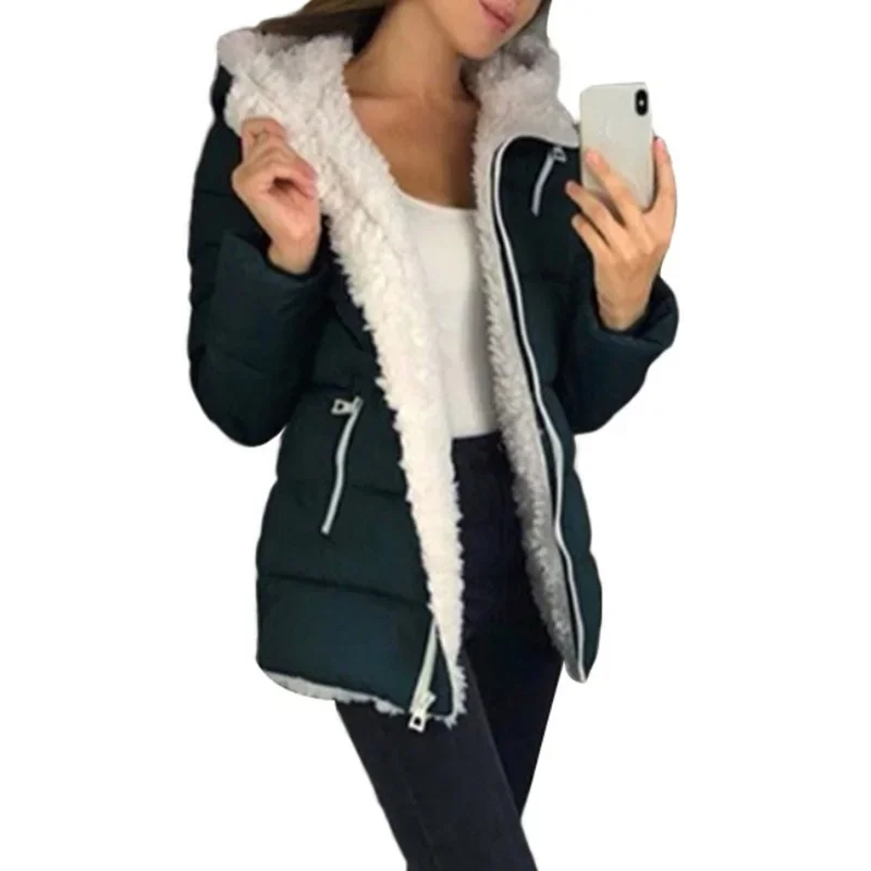 Frauen Reiß verschluss Kapuze verdickte Jacke weibliche Vintage Samt Outwear Wind jacke Herbst Winter solide lässig warme Baumwolle Daunen mäntel