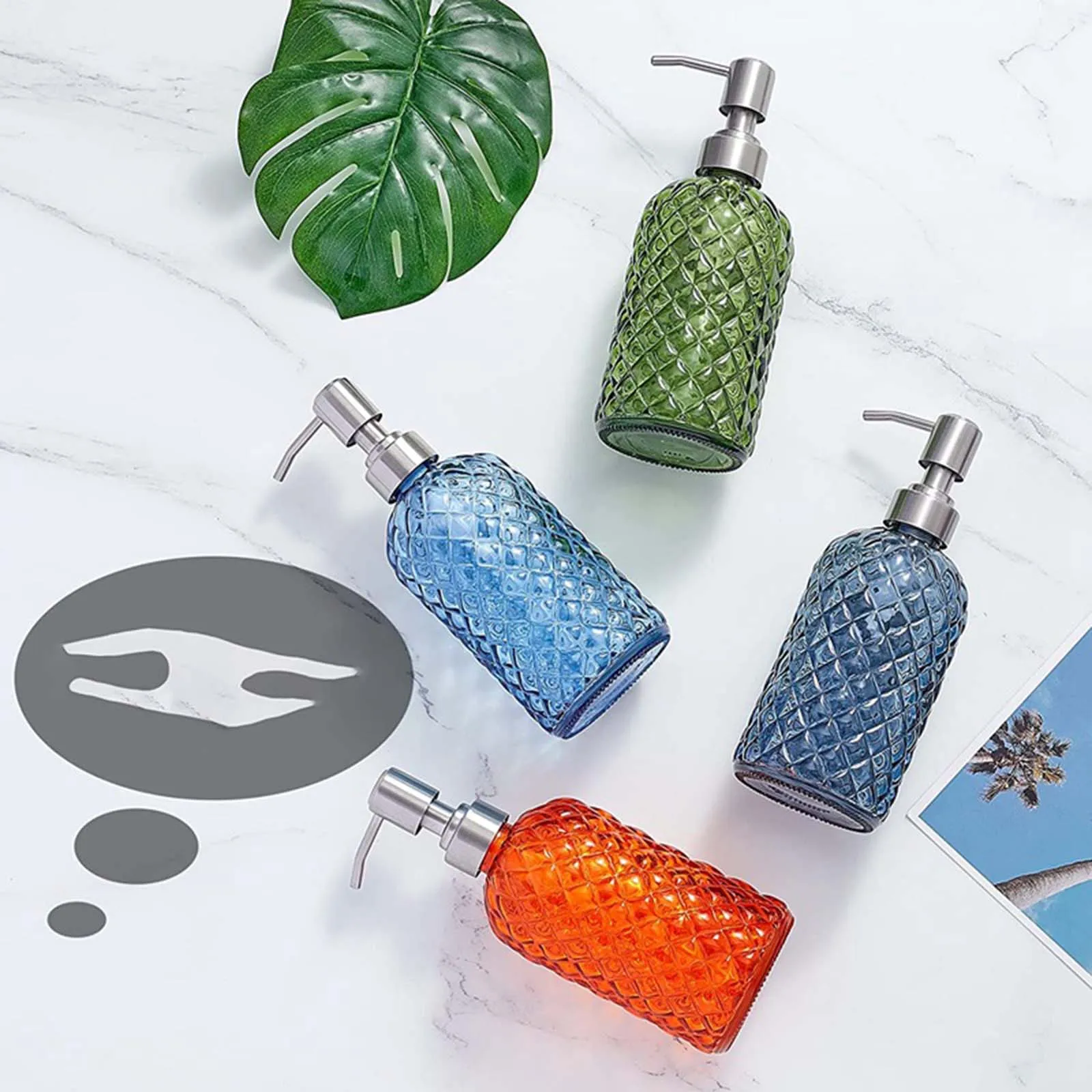 Glass Soap Dispenser Maual Liquid Soap Dispenser Bottle Refillable with 304 Stainless Steel Pump for Laundry Hotel Kitchen