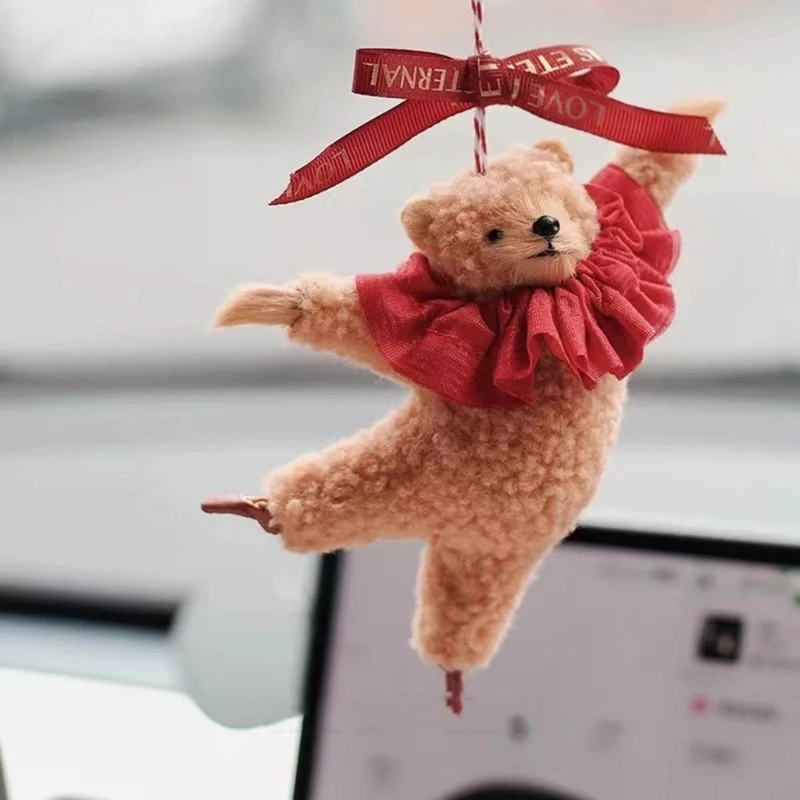 Creative Ballet Bear Car Pendants Adorable Room Pendant Cute Dancing Bear Car Decoration Bag Charm Handmade Plush Bear Keyrings