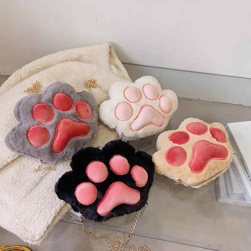 

New Cute Cat Paw Plush Crossbody Bag Cartoon Animal Paw New Shoulder Bag Children Chain Large Capacity Fashion Chain Bag