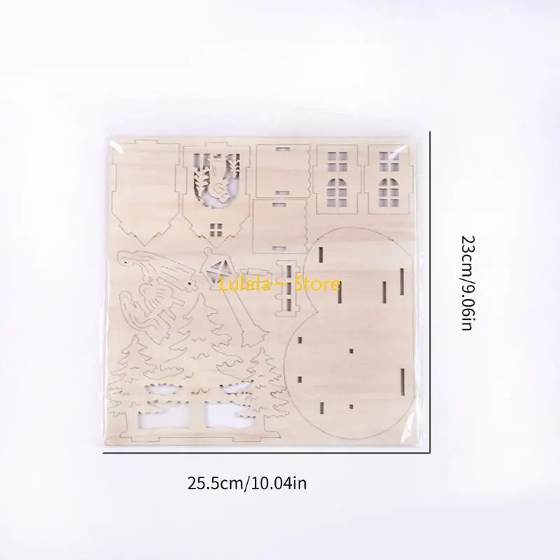 Y4QA Christmas Puzzle DIY Assembly Santa Village House Model Wooden Puzzle Festival Tabletop Decors House Ornament