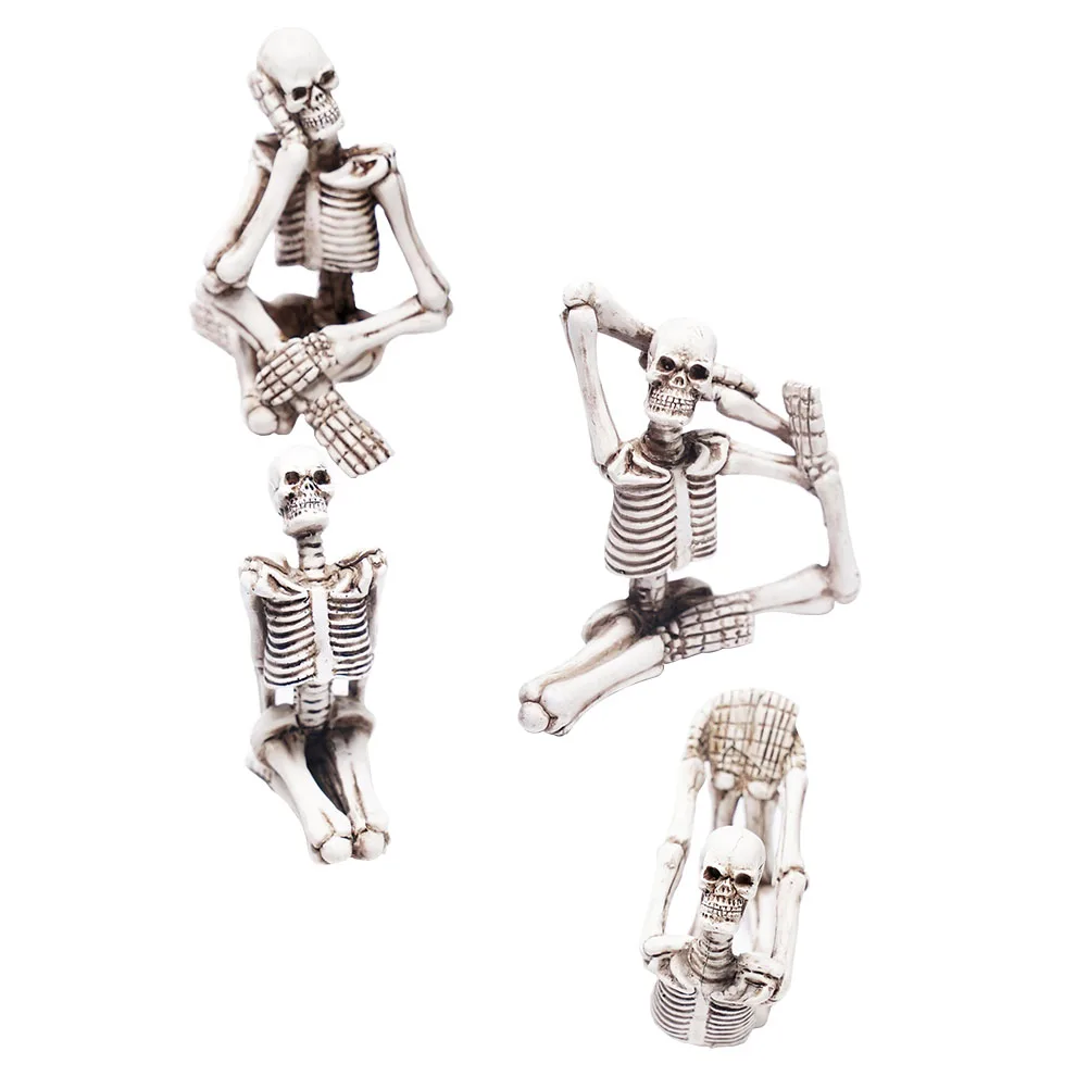 

4 Pcs Yoga Skull nament High quality Resin Decor Halloween Party Props Creepy Bone Model Lifelike Appearance Outdoor