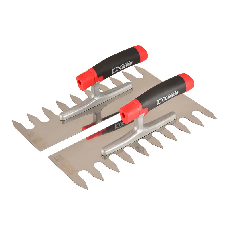 Trowel serrilhado em aço inoxidável, espátula dentada para manuseio de ladrilho e rebocamento, ladrilho, espátula de lama