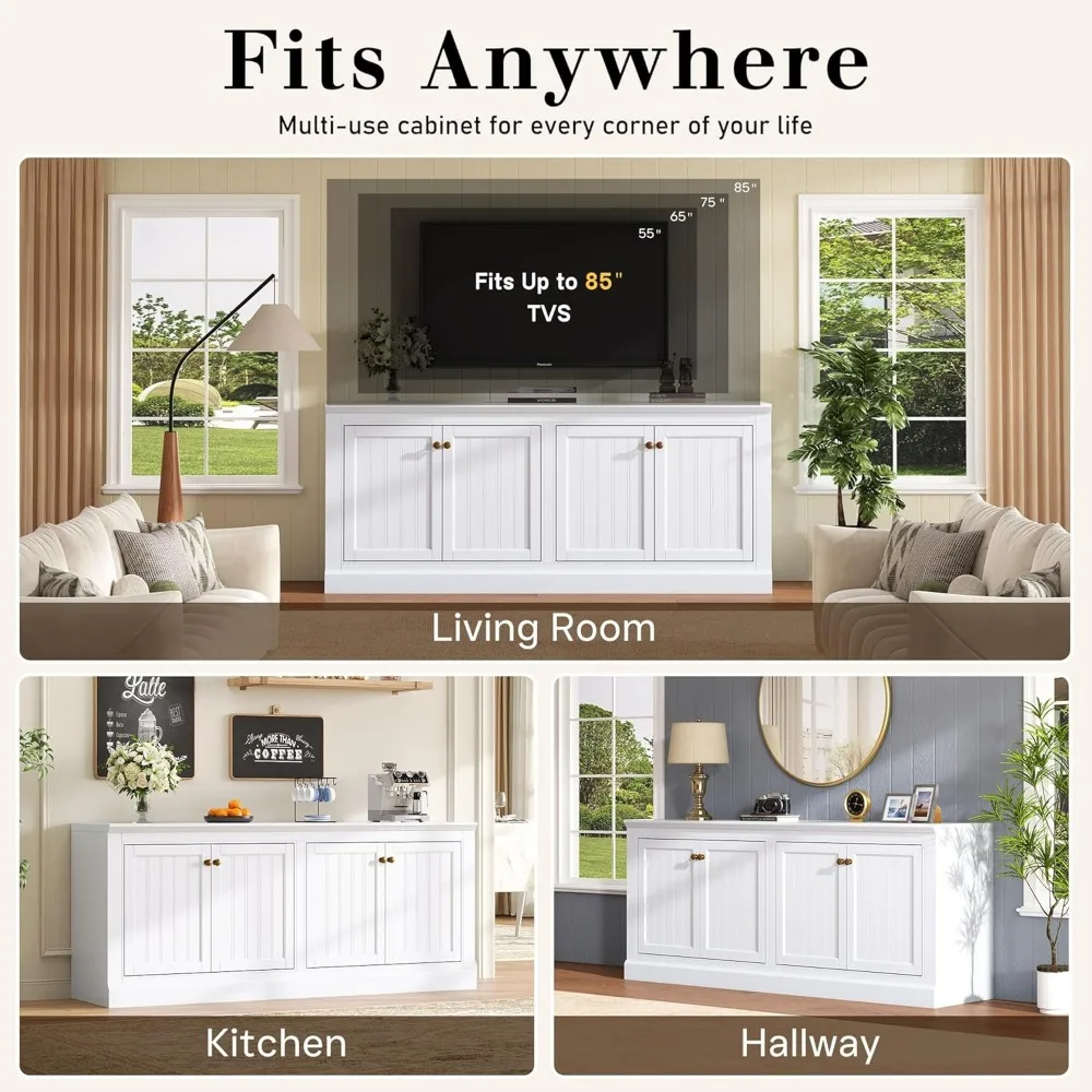 "خزانة بوفيه على طراز المزرعة مقاس 72 بوصة مع أبواب الحظيرة وطاولة وحدة تخزين رف قابلة للتعديل وبار القهوة وحامل التلفاز"