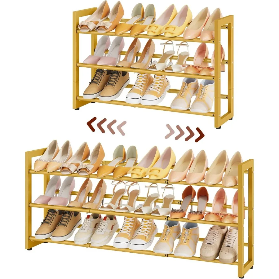 

3Tier Expandable Shoe Rack Adjustable Shoe Shelf Storage Organizer Space Saving Metal Free Standing Shoe Rack for Entryway Clos