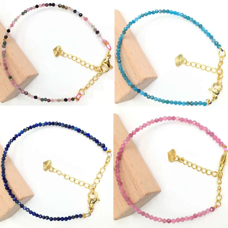 Faceted Gemstones 2-3mm beads Necklace Bracelet Malachite Zircon Agate Sodalite Crystal Choker Men Female Jewelry Party Gift