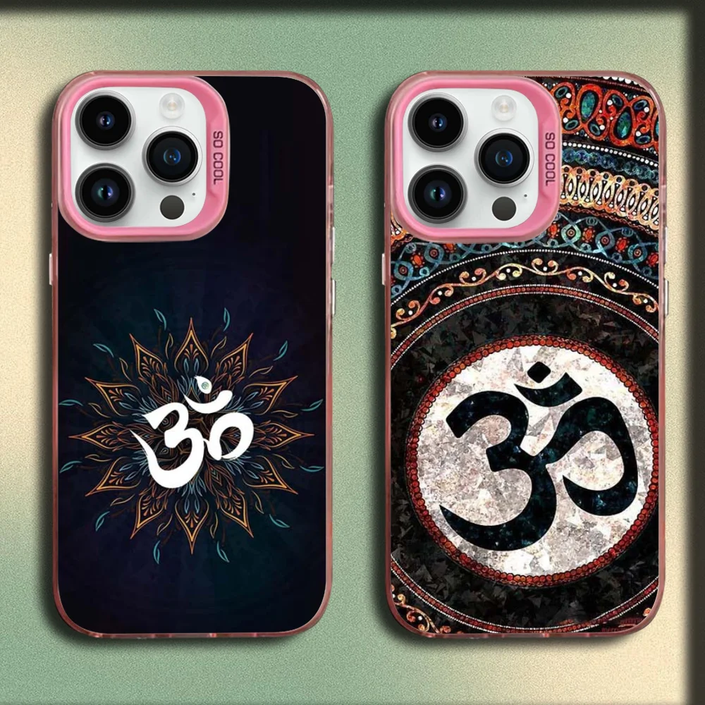 

Yoga Om Namaste Mandala Phone Case For iPhone 16,15,14,13,12,11,Mini,Pro,MAX Pink Matte Silicone Cover