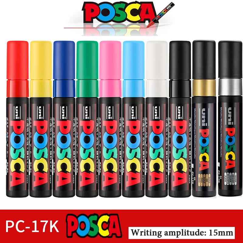 10Colores Uni POSCA Marker,PC-17K Extra Broad Tip 15MM Writing Drawing Acrylic POP Poster Graffiti feutre de coloriage Art Suppl