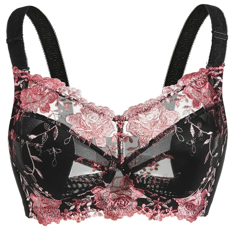 Women\'s Full Coverage Floral Embrodiery Ultra-thin Bra Lingerie 34 36 38 40 42 44 46 48 B C D E F G H