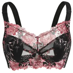 Women's Full Coverage Floral Embrodiery Ultra-thin Bra Lingerie 34 36 38 40 42 44 46 48 B C D E F G H