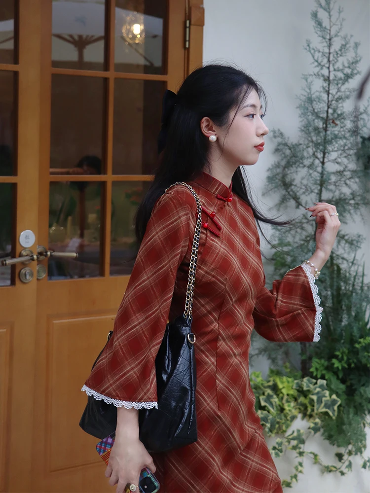 

Young Sle Оранжевый Осенний Улучшенный Новый Китайский Sle 2025 Новая Модель Осень Большой Све клетчатый Национальный Sle Slim Fit