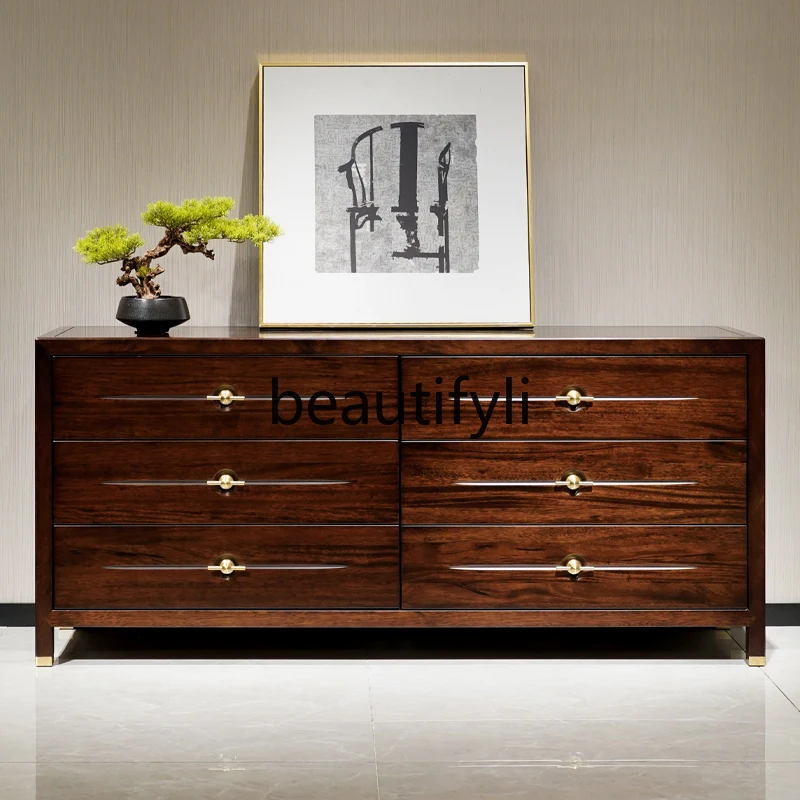 

Modern New Chinese Style Black Walnut Solid Wood Six-Drawer Cabinet Storage Home Bedroom TV Storage Cabinet