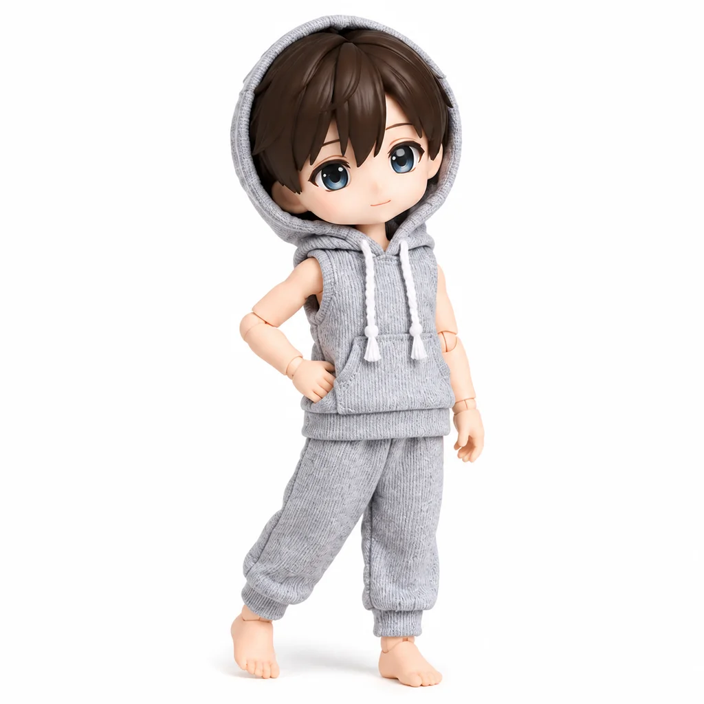 OB11 Doll Sleeveless Solid Color Hooded Sweatshirt Pants Set BJD GSC P9 P10 Plush Body Wearable 12 Points