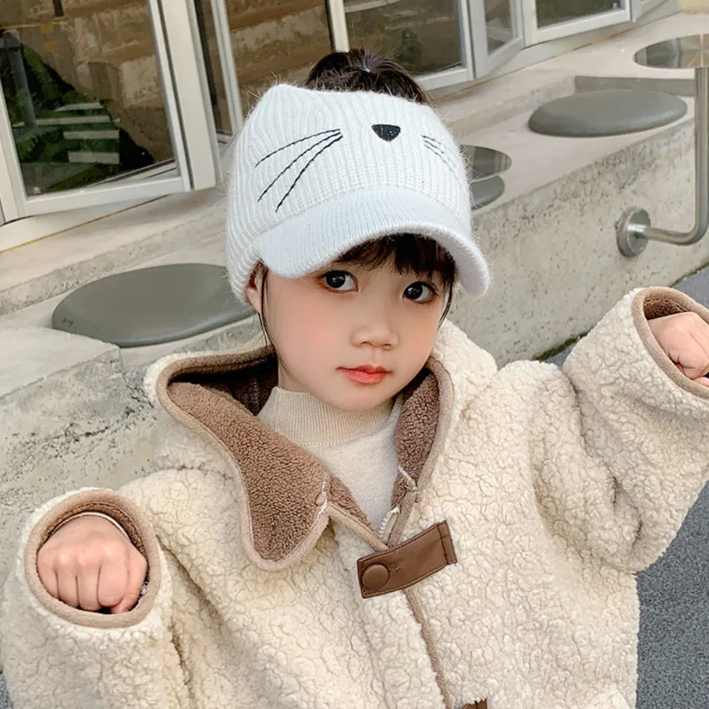 لطيف بلون الخريف الشتاء قبعة الدفء جميل الحيوان القط محبوك فارغة قبعة بيسبول مرونة غطاء للأذنين قبعة الاطفال