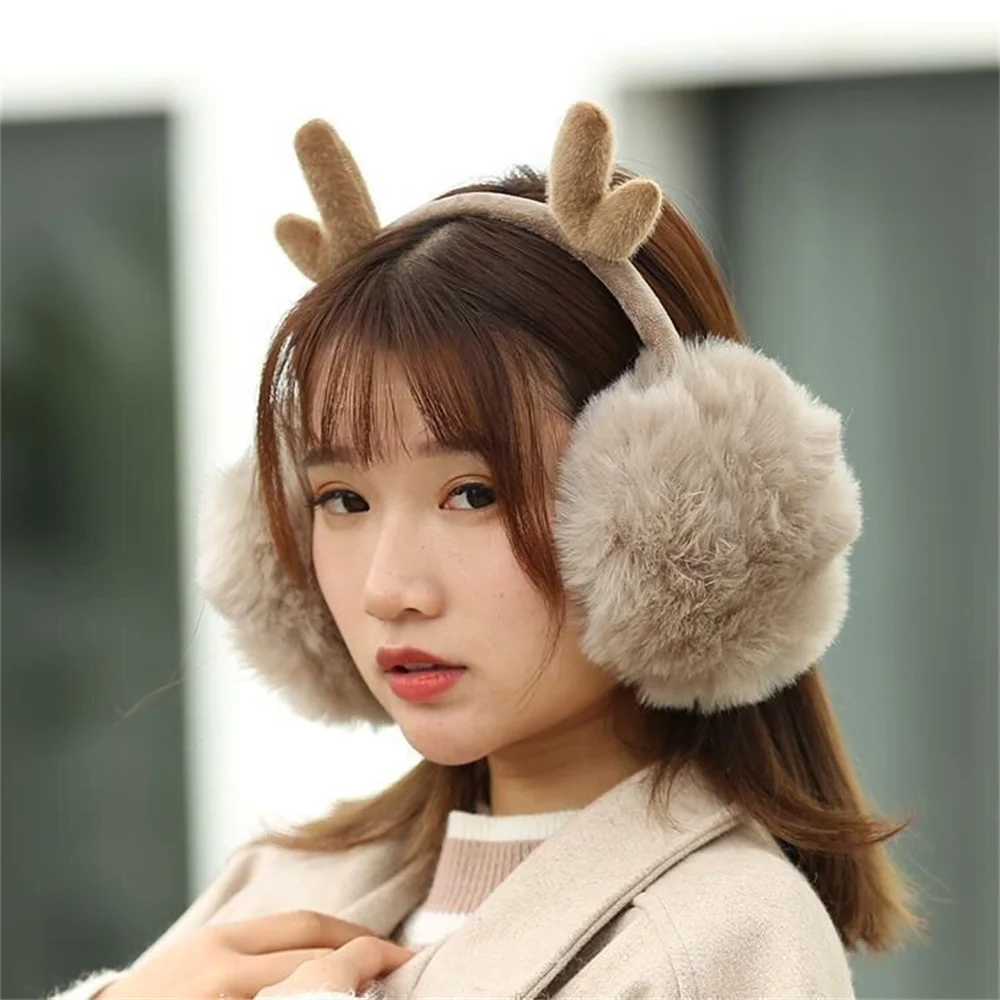 Women Autumn Winter Earmuffs Deer Horn Plush Ear Warm Ear Protectors Adjustable Folding Ear Muffs Children Cashmere Cute Earflap