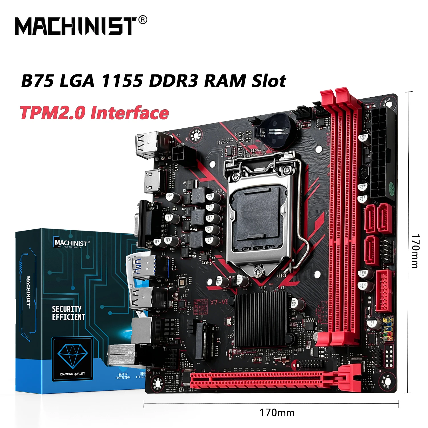 MACHINIST B75 Motherboard Support LGA1155 Intel Core 2/3 Gen CPU DDR3 RAM NVME M.2 TPM2.0 Interface USB3.0 SATA3.0 Mini ITX