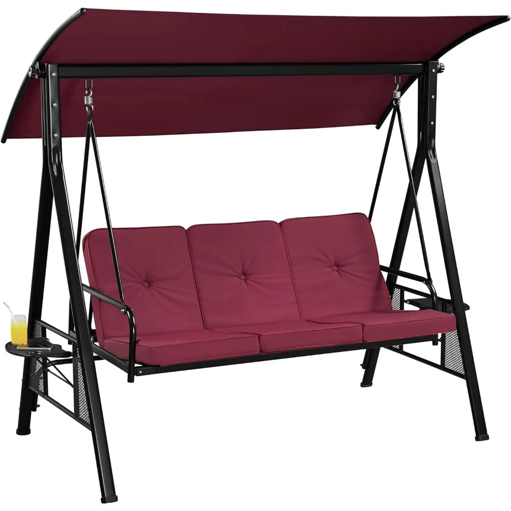

3-Seat Outdoor Patio Swing Chair, Deluxe Outdoor Patio Porch Swing with Weather Resistant Steel Frame, Adjustable Tilt Canopy f