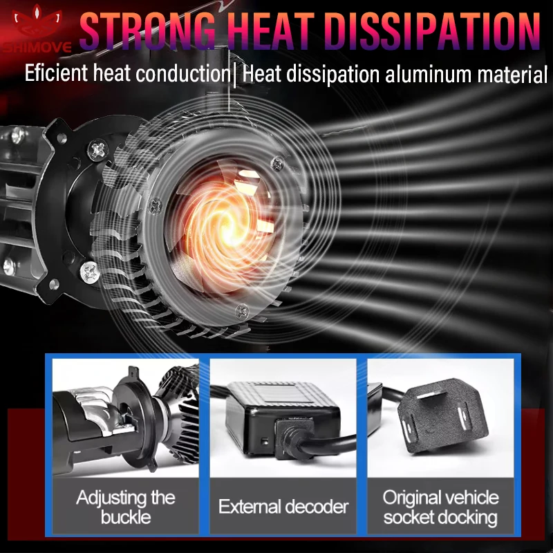 H4 LED Bifocal Lens Projector Auto motorcycle Headlight Bulbs Kit Conversion Hi/Low Beam Turbo Fan cooling Car Lamp 12000LM