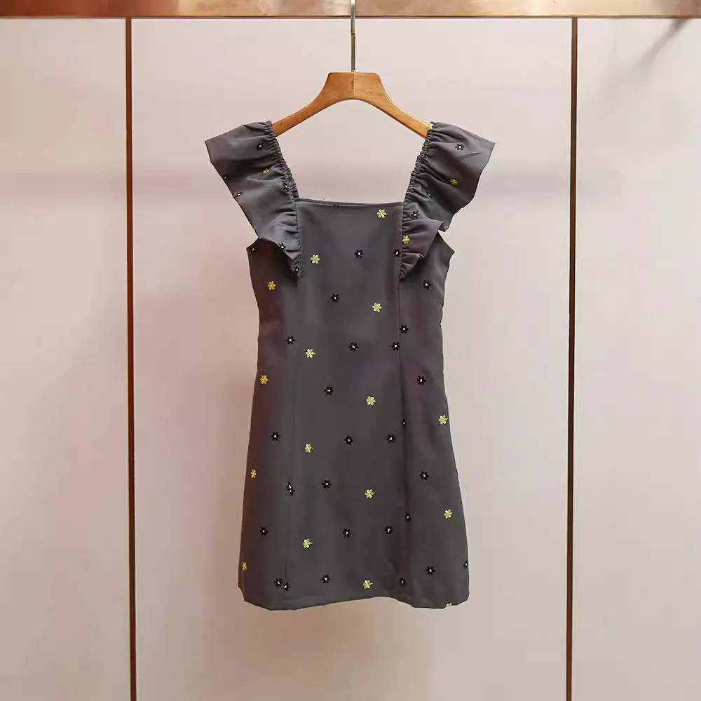 

MaSande New Sle Floral Embroidery Slimming ort Dr Women's Flng Sve Dr Commute Sle Square Collar A-Line Skirt