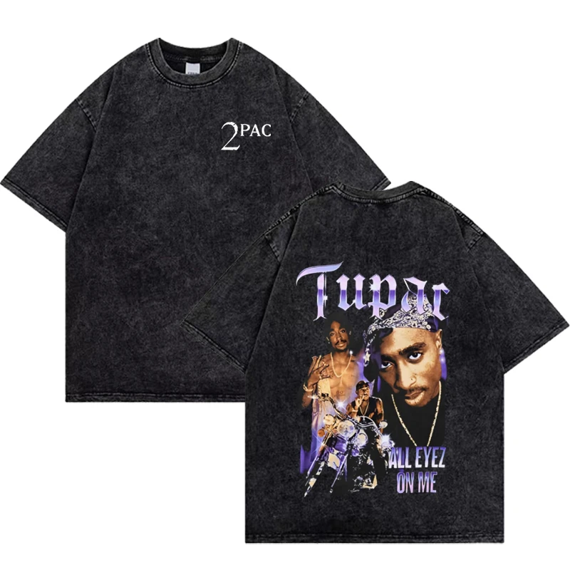 Vintage Washed T Shirt Men Hip Hop Short sleev Oversize Print Tupac T Shirt Harajuku Summer Streetwear T Shirt Women Cotton Tees