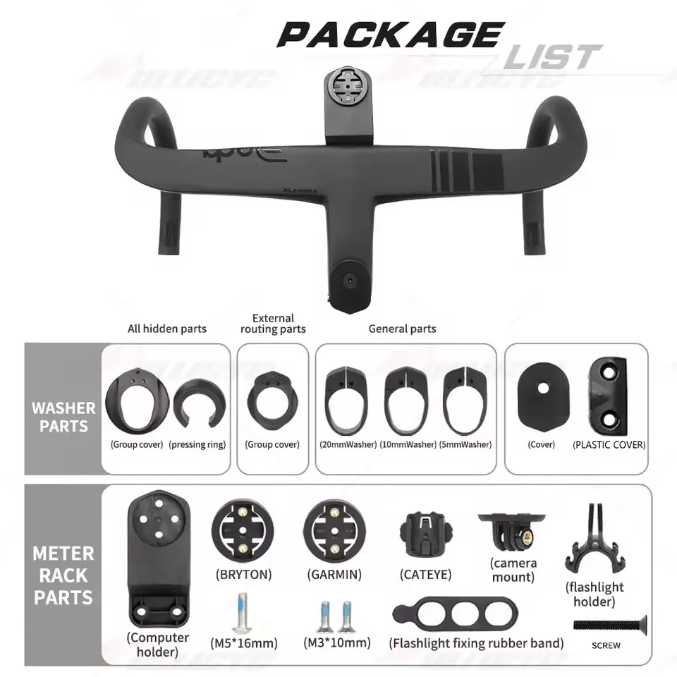 

ALANERA Carbon Road 380 мм 440 мм Полная внутренняя проводка Встроенный руль Карбоновый руль 28,6 мм с держателем для велосипедного компаса