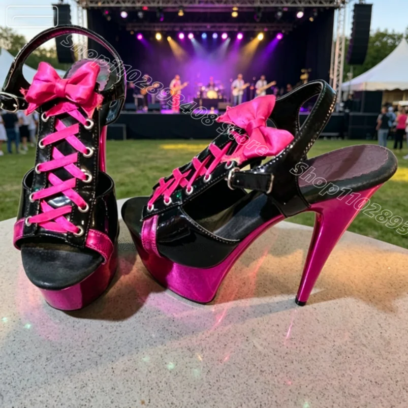 Bowknot Sweet Style Stiletto Sandals Open Toe Ankle Buckle Platform Stiletto Women Dancing Casual Sandals Zapatos Para Mujere