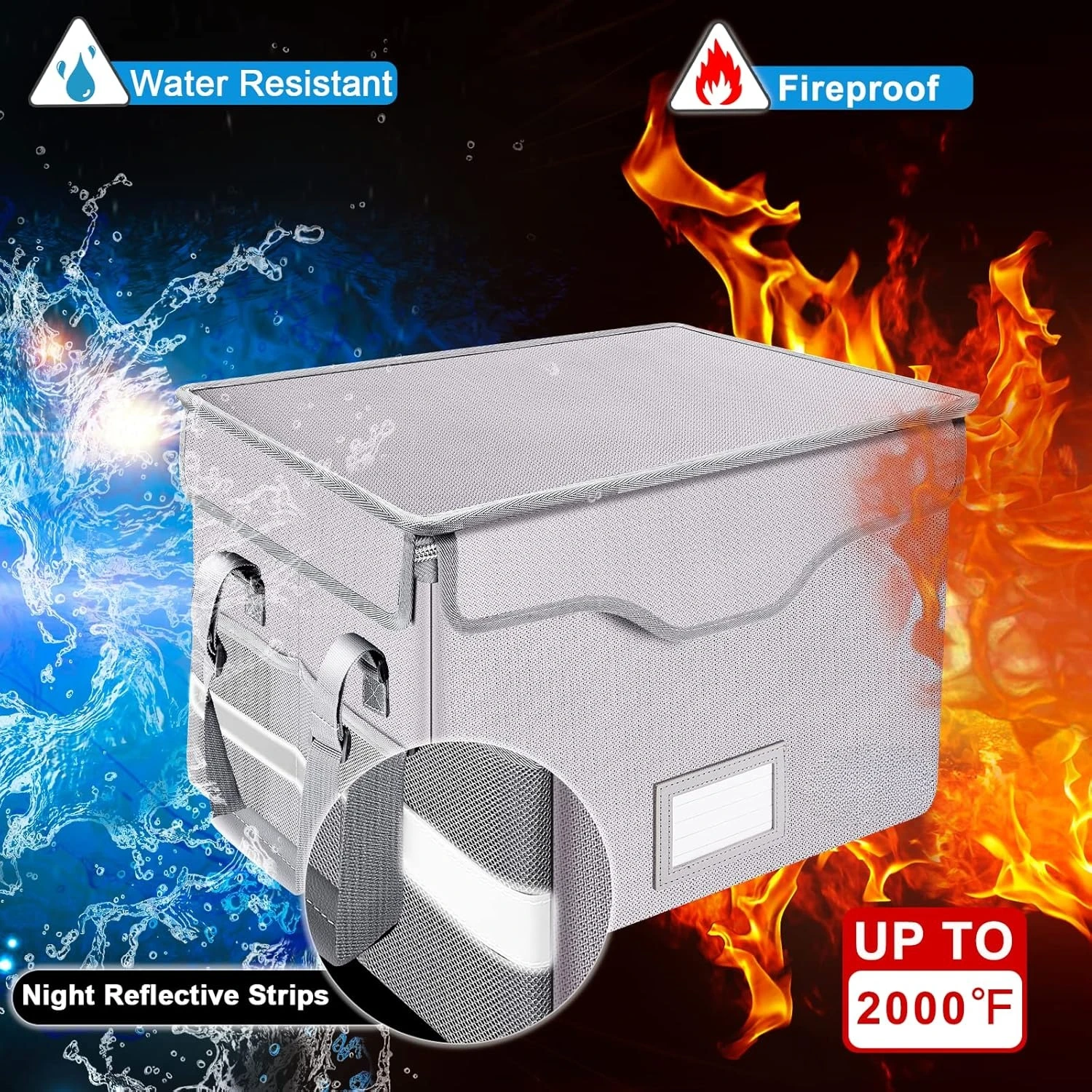 Fireproof Document Box with Lock,File Storage Organizer with Zipper Pockets,Collapsible Portable File Box Home Office Safe