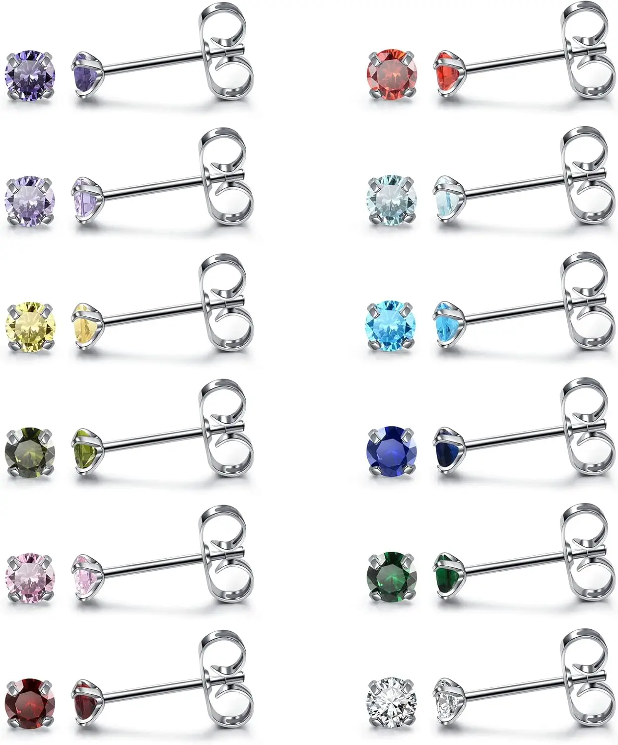 

24pc Silver Stud Earrings Gifts for Women Girls,3-8mm Small Cubic Zirconia Birthstones Earrings