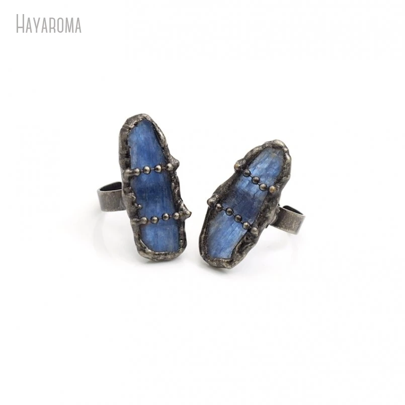 10Pcs Wholesale  Antique Silver Color Tin Kyanite Soldered Free Form Vintage Style Handmade Ring RM50402