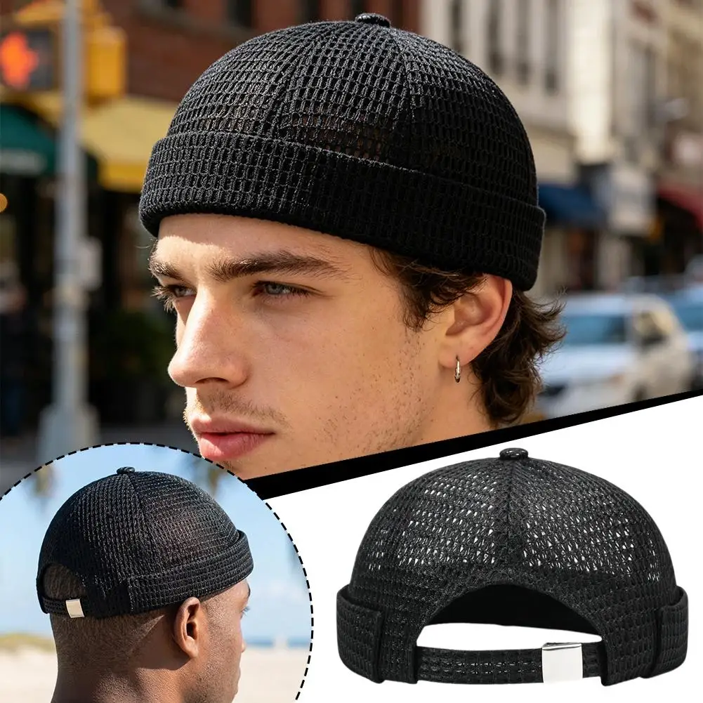 Hip-Hop Kappe Docker Mütze Fahrradkappe Atmungsaktive Mesh-Mütze ohne Krempe Melonenhaut-Hut Sommer Mesh Brimless Docker Kappe – Detail 7