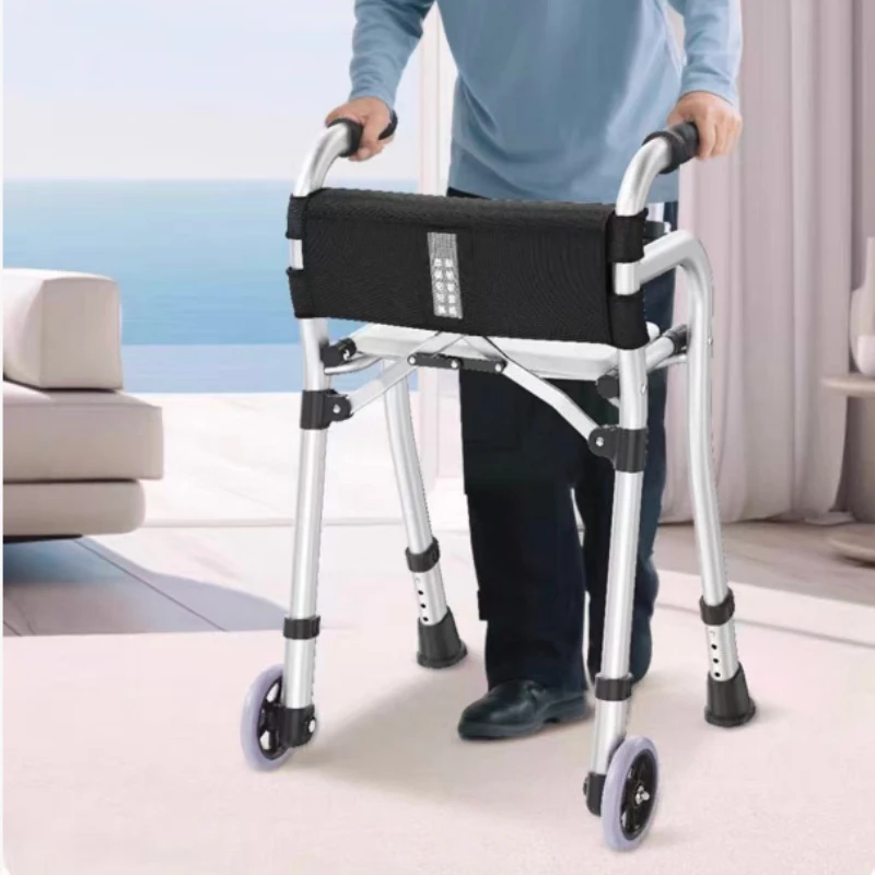 

Stand Up Folding Walkers for Seniors , Adjustable Aluminum Dual-Wheel Walker, Elderly Rehabilitation Walking Aids Crutch Chairs