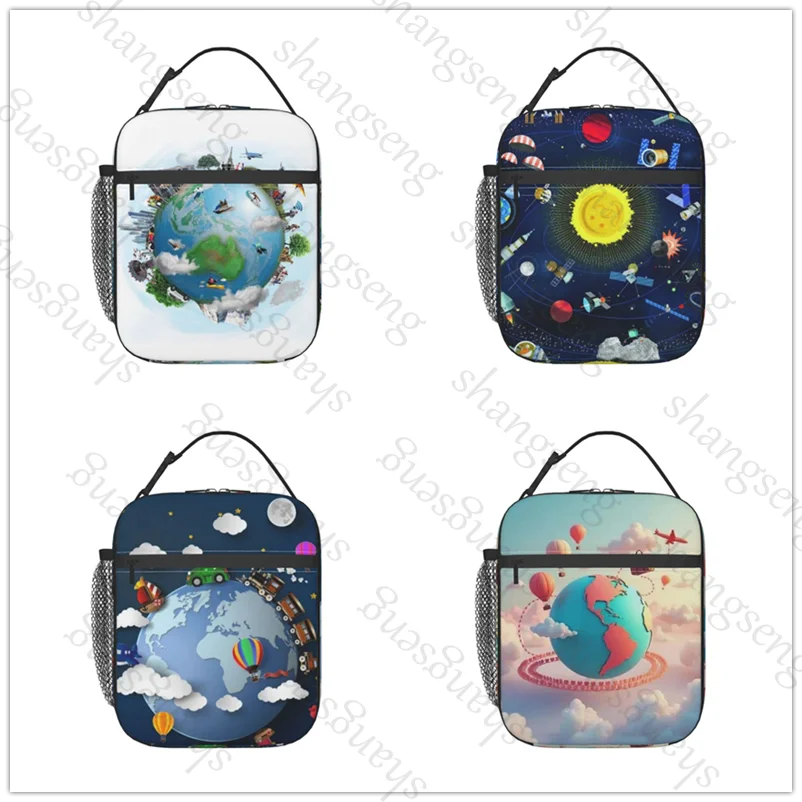 

World Landmarks Pattern Lunch Bag insulated bag,student thickened waterproof Bento Bag Outdoor Travel Ice Pack, Picnic Bag