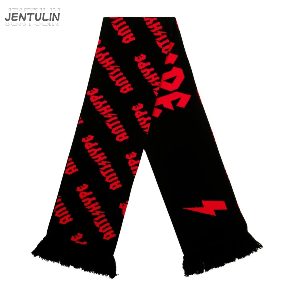 Men Scarf Winter Y2k Streetwear Black Knitted Antihype Letter Goth Shawl Scarves Korean Harajuku Hip Hop Warm Unisex Accessories