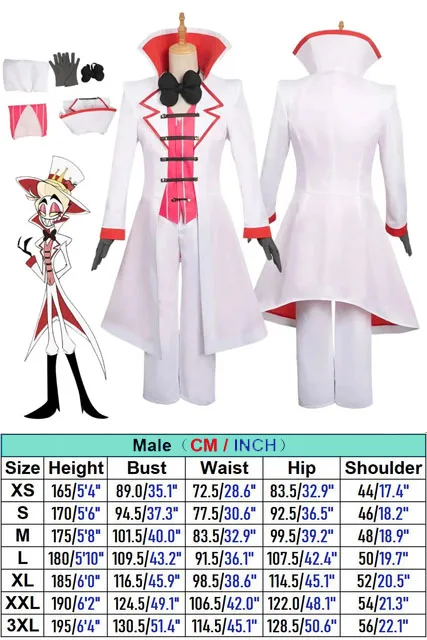 Hazbin Cosplay Fantasia para Homens Adultos, Uniforme Lúcifer, Disfarce Fantasia, Tops, Calças, Roupas, Dia das Bruxas, Fato Carnaval, Menino