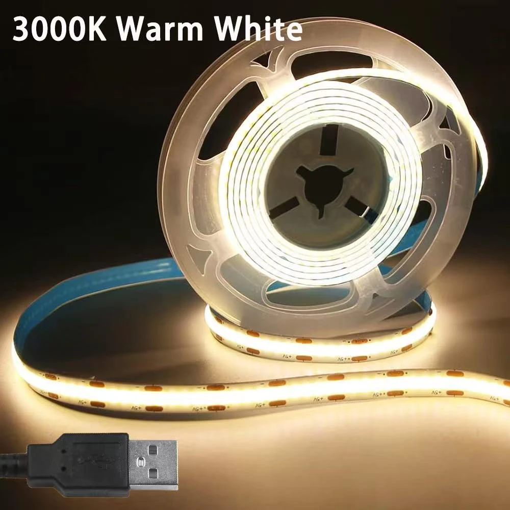 1-5M USB LED Strip Light 5V 320LEDs/M COB Touch Sensor Dimmable Lamp Tape DIY Mirror Backlight TV Kitchen Room Night Lighting