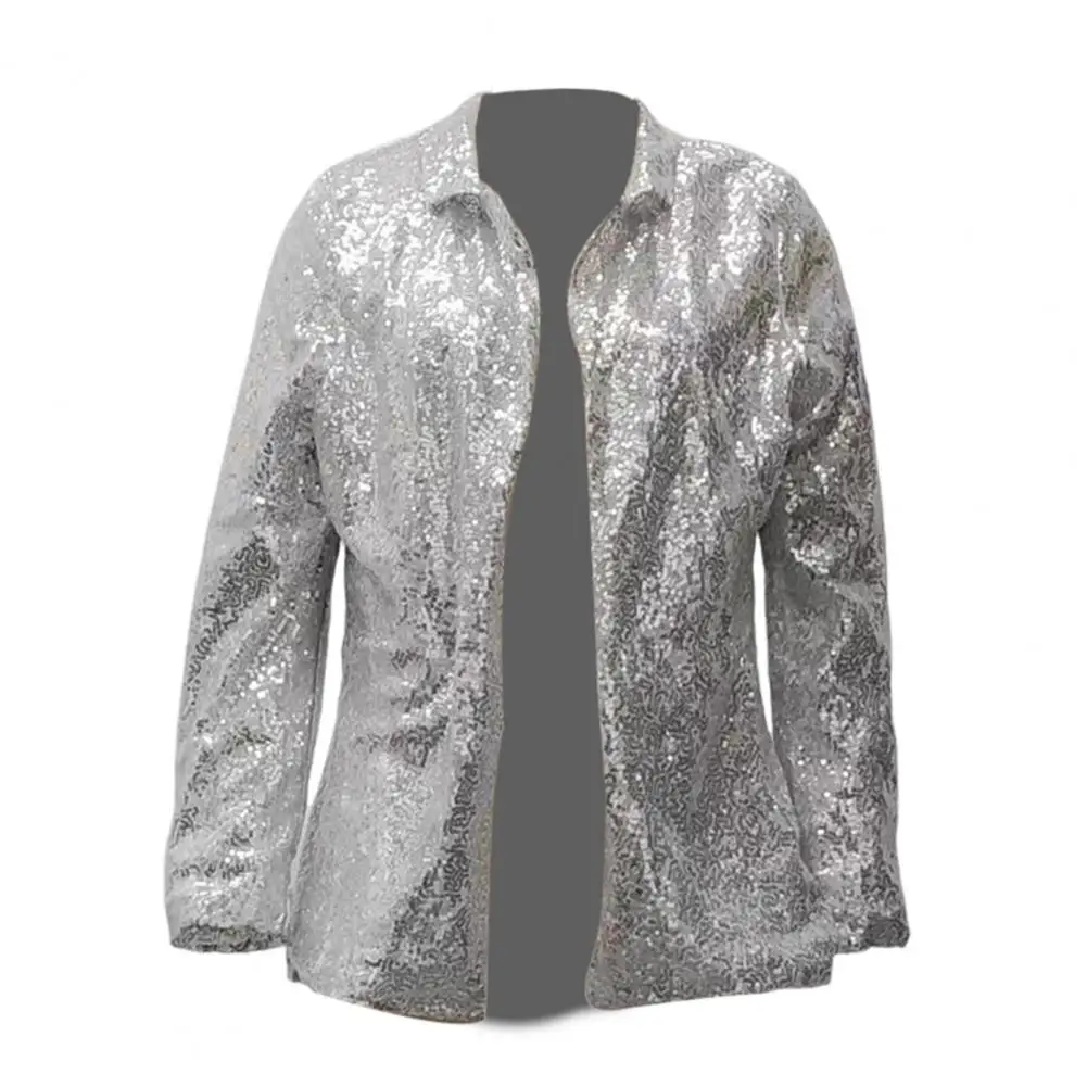 Fashion Sequin Shinny Blazer Jacket For Women Glitter Blazers Coat Stage Party Nightclub Costume Disco Rave Outerwear