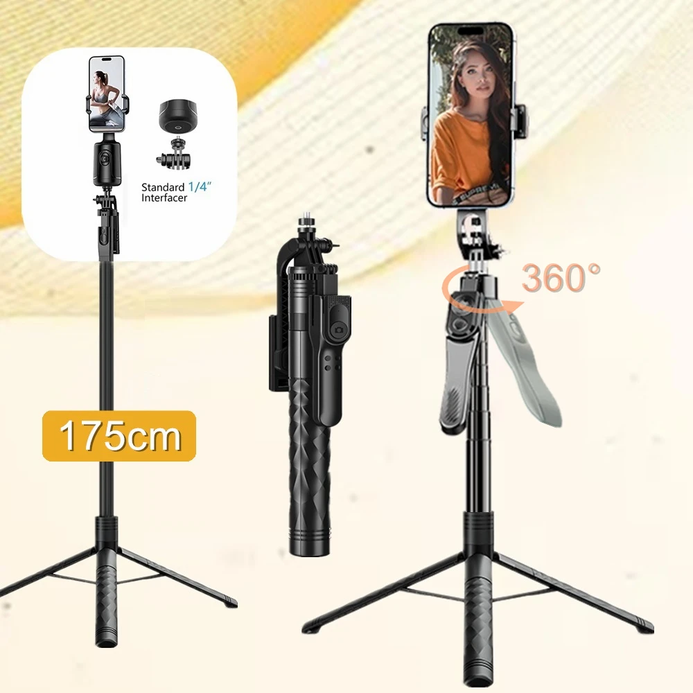 68.9’‘/175cm Tall 360°Rotation Panorama Bluetooth Selfie Stick Tripod with 1/4 Standard Screw for Mobile Smartphone Holder Stand