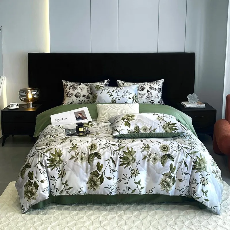 Vintage Green Botanical Flowers Duvet Cover Set 600TC Egyptian Cotton Luxury Soft Bedding set Quilt Cover Bed Sheet Pillowcases