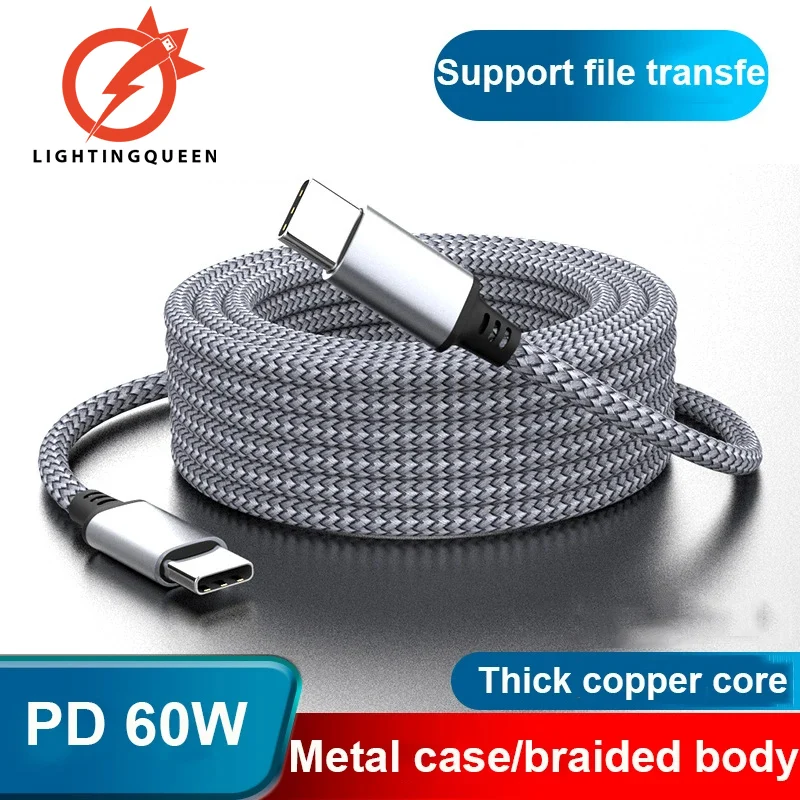 Type C Cable PD 60W Fast Charging Usb C Cable Dual type c charger cable for Huawei Xiaomi Samsung Ipad Tablet Laptop 1/2/3/5/8m