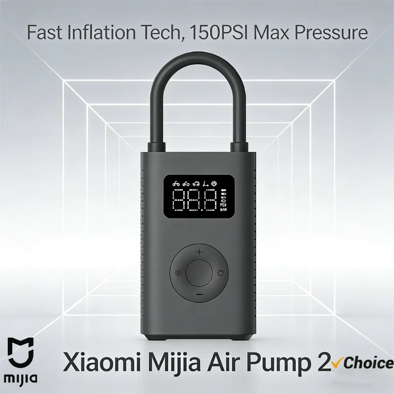 NEW Mijia Air Pump 2 25%Speed Boost Mini Portable Electric Air Compressor Treasure 150PSI Type-C LED Multitool Inflator -CN