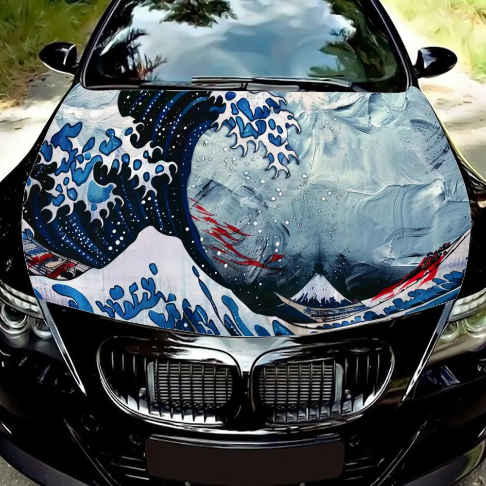 Beauty Japanese Sea Wave Art Car Hood Wrap Color Vinyl Sticker Truck Graphic Bonnet DIY Auto Accessories Decoration Decal Gift