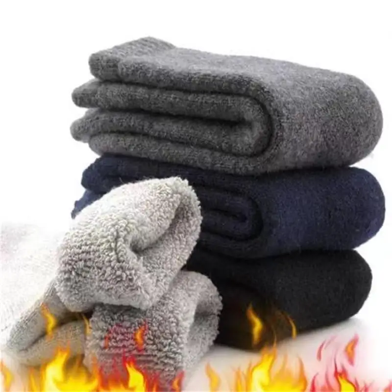 5Pairs/Lot Men\'s Winter Super Thick Wool Socks Thick Towel Socks High Quality Soft Wool Warm Solid Color Snow Warm Socks EU38-46