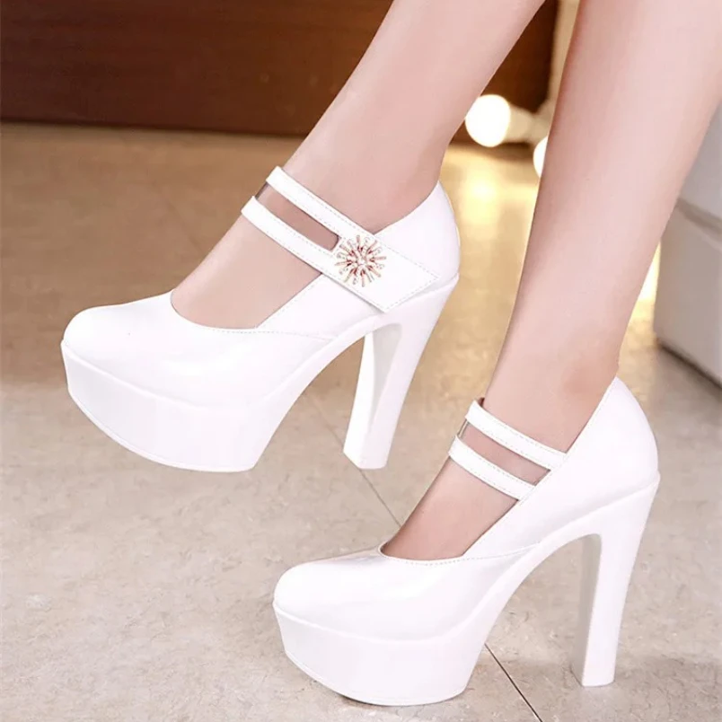

2025 женские туфли-лодочки на платформе с ремешком на щиколотке, туфли с неглубоким носком, женские туфли на высоком каблуке с бантом, белые свадебные женские туфли
