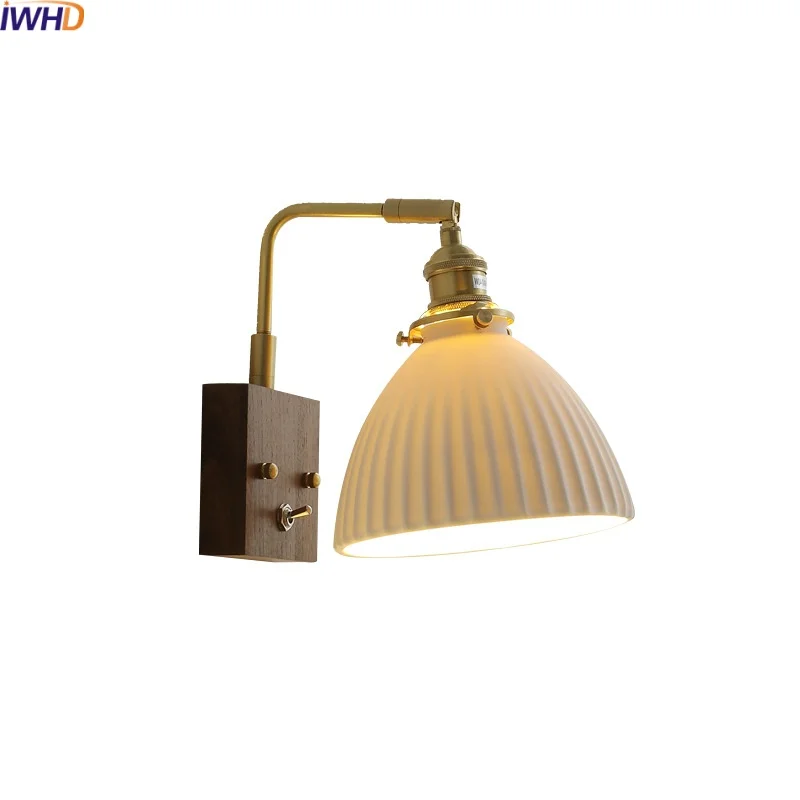 

IWHD Copper Ceramic LED Wall Lights Fixtures Bar Bedroom Living Room Home Decor Modern Bedside Lamp Applique Da Parete