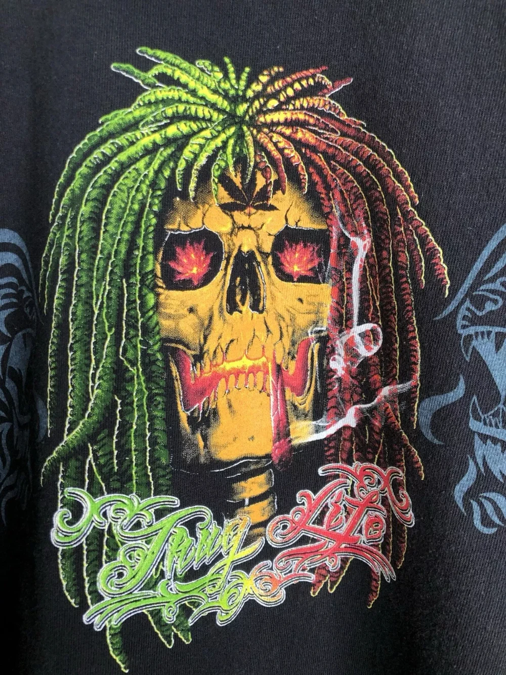 الجمجمة التدخين البلطجة الحياة الراستا الماريجوانا الجرافيك تي شيرت رجالي شخصية قصيرة الأكمام الشارع الزي #5