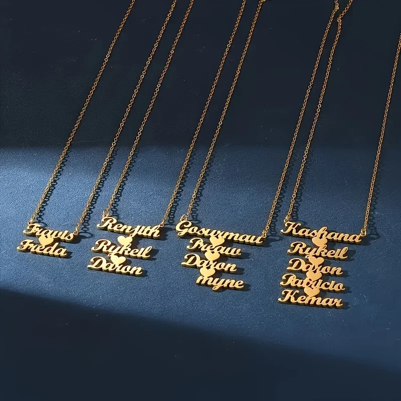 Personalized Custom Multi‑Name Necklace Heart‑Shaped Multi‑Layer Nameplate Necklace Romantic Mother's Day Family Gifts for Loved view 4