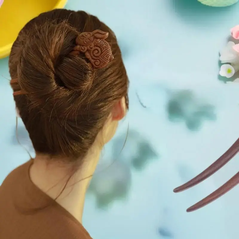 عصا شعر خشبية على شكل حرف U شوكة شعر على شكل فراشة قطة على الطراز الصيني دبوس شعر أنيق أغطية رأس إكسسوارات شعر للفتيات #3