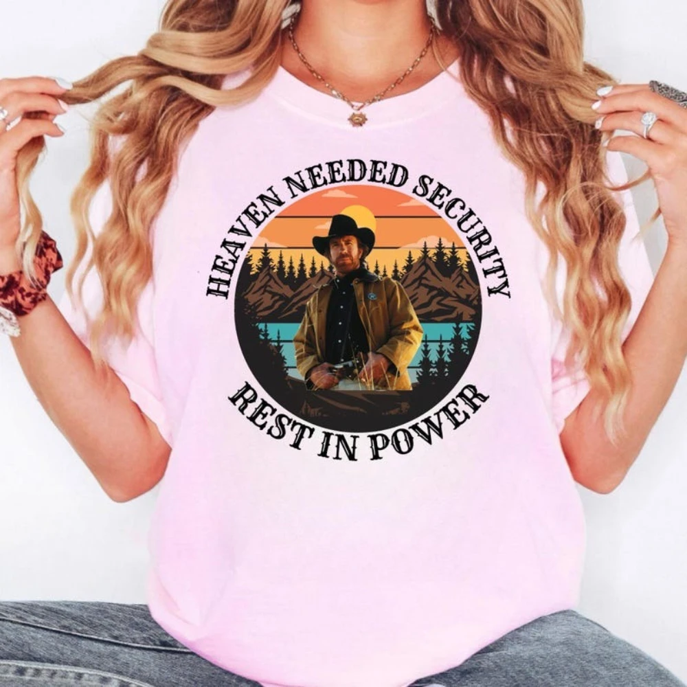 Camiseta de algodón con estampado informal para hombre y mujer, Camisetas de ropa urbana para adultos, Chuck Norris Heaven Needed Security Rest in Power
