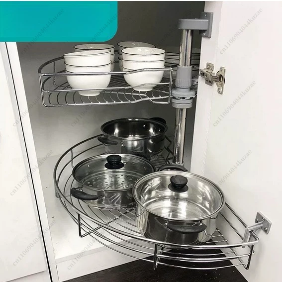 180° Rotatable Double-layer Arc-shaped Pull-out Basket for Cabinet Corner Storage